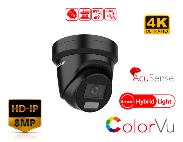 HIKVISION DS-2CD2387G2H-LIU/B(2.8MM) - 8 MP Smart Hybrid Light with ColorVu Fixed Turret Network Camera Black - MonkeyTools