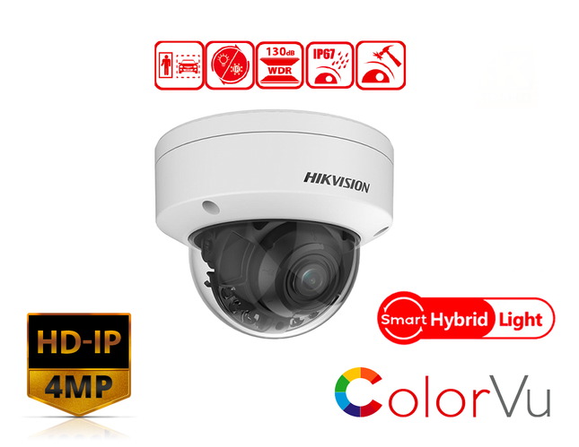 HIKVISION DS-2CD2747G2HT-LIZS(2.8-12MM) - Hikvision 4 MP Smart Hybrid Light with ColorVu Motorized Varifocal Dome Network Camera - MonkeyTools