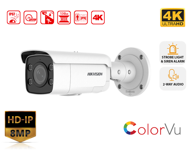 HIKVISION DS-2CD2T87G2-LSU/SL(2.8mm)(C) - 8 MP ColorVu Strobe Light and Audible Warning Fixed Bullet Network Camera - MonkeyTools