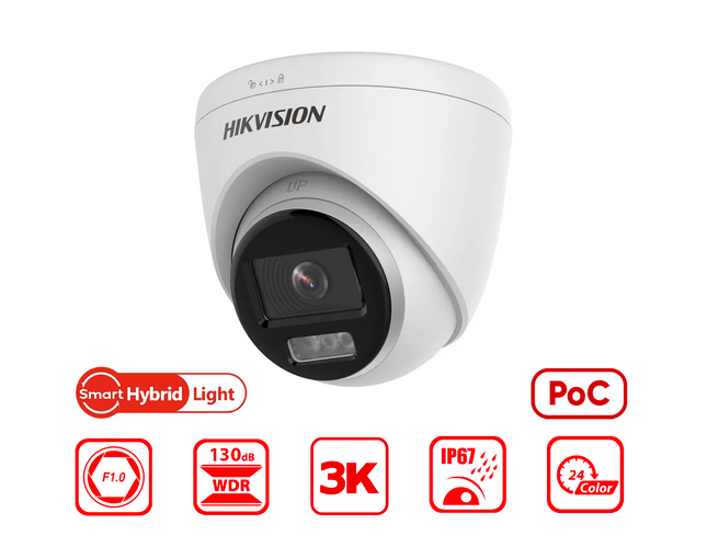 HIKVISION DS-2CE72KF3T-LE(2.8MM) - Hikvision 3K ColorVu Dual-light PoC Fixed Turret Camera - MonkeyTools