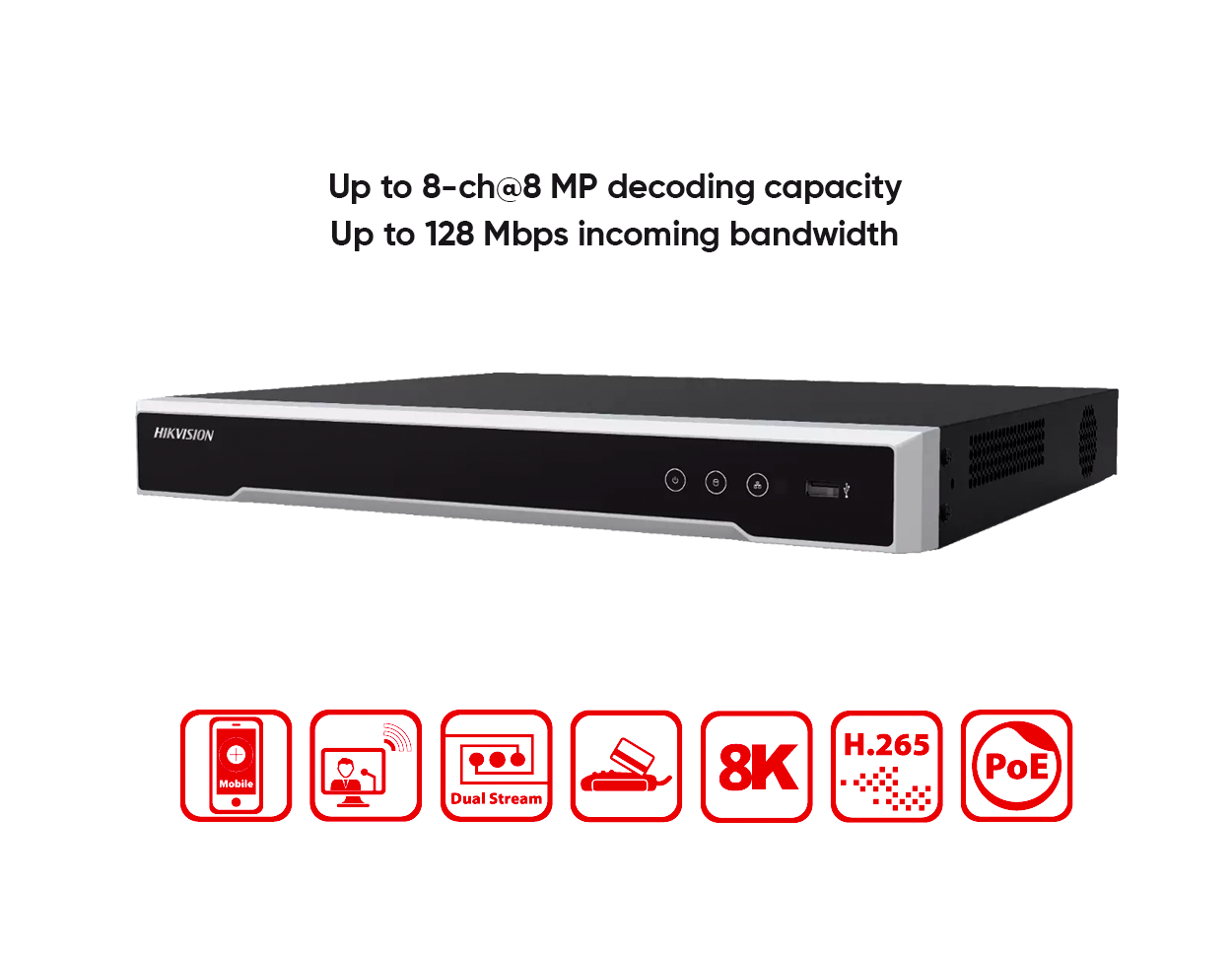 HIKVISION DS-7608NI-M2/8P - Hikvision 8-ch 1U 8 PoE 8K NVR - MonkeyTools