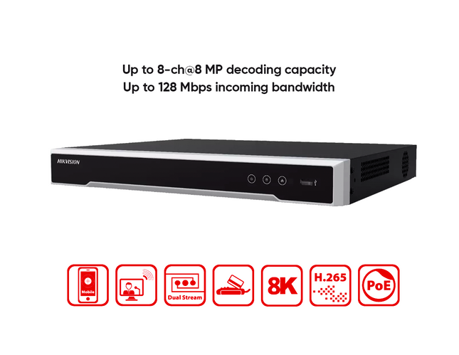 HIKVISION DS-7608NI-M2/8P - Hikvision 8-ch 1U 8 PoE 8K NVR - MonkeyTools