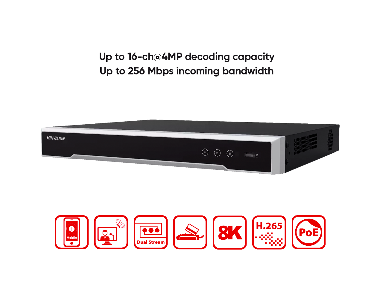 HIKVISION DS-7616NI-M2/16P - HikVision 16-ch 1U 16 PoE 8K NVR - MonkeyTools