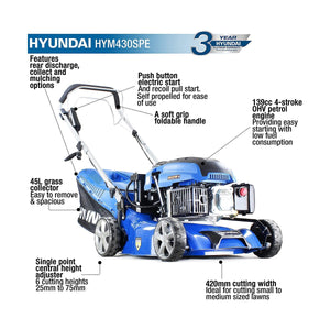 Hyundai HYM430SPE 139cc Self-Propelled Petrol Lawn mower 17