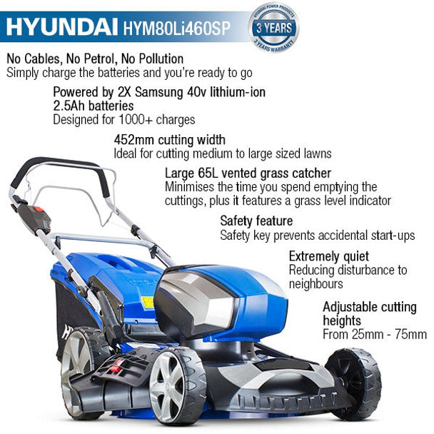 Hyundai HYM80Li460SP 80V Brushless 45cm Lawn mower with Battery and Charger - MonkeyTools