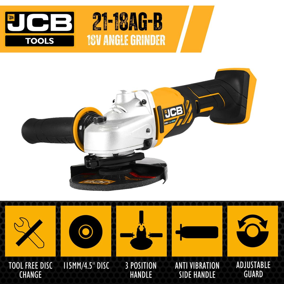 JCB 18AG-2-V2 18V Angle Grinder with 2x2.0Ah Batteries & charger - MonkeyTools
