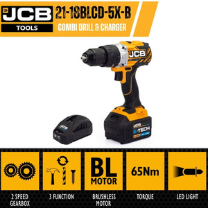 JCB 18BLCD-5X-B 18V Brushless Combi Drill with 1 x 5.0ah battery and charger - MonkeyTools