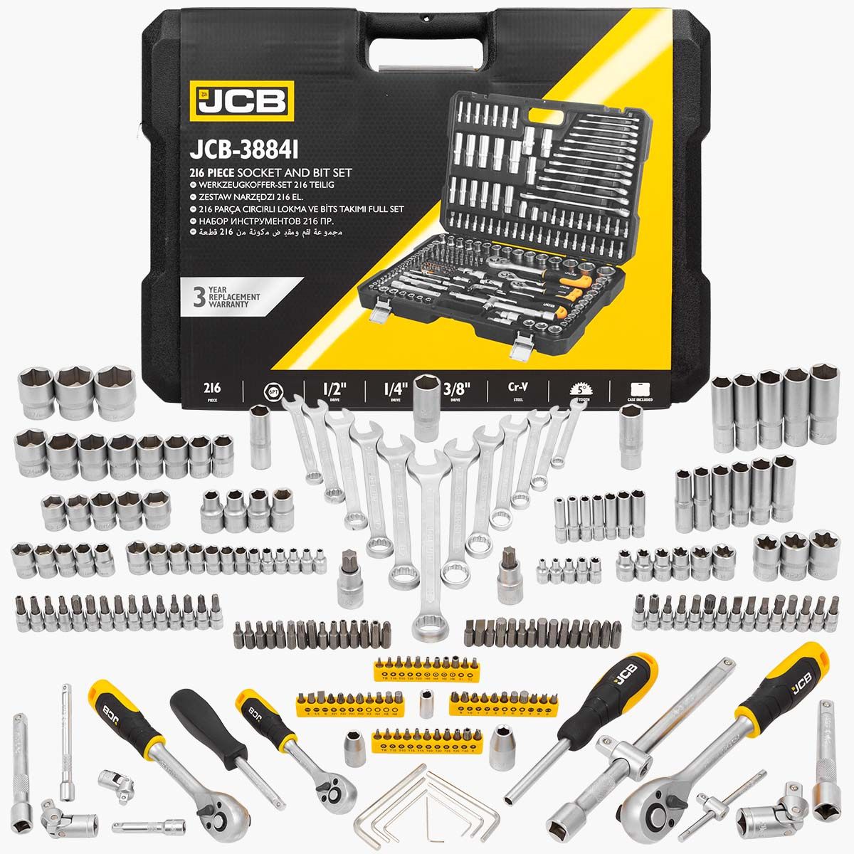JCB 38841 Socket and Bit Set 216 Piece - MonkeyTools