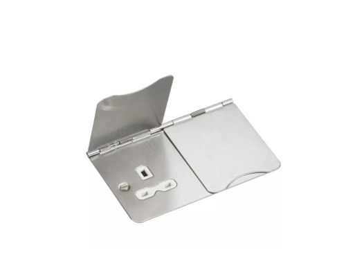 KNIGHTSBRIDGE 13A 2-GANG UNSWITCHED FLOOR SOCKET BRUSHED CHROME WITH WHITE INSERTS - MonkeyTools