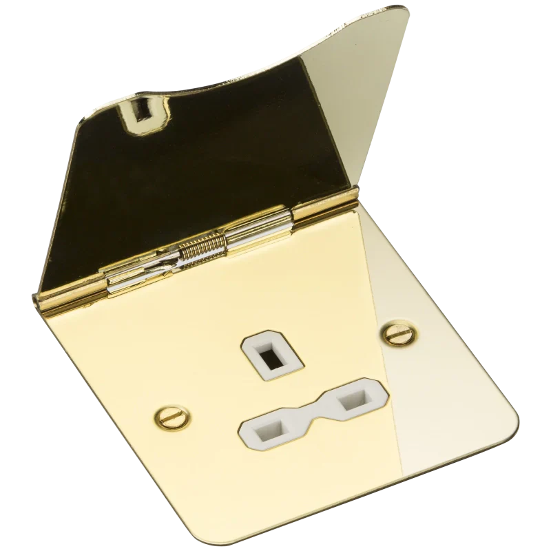 KNIGHTSBRIDGE FPR7UBBW 13A 1-GANG UNSWITCHED FLOOR SOCKET BRUSHED BRASS WITH WHITE INSERTS - MonkeyTools