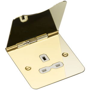 KNIGHTSBRIDGE FPR7UBBW 13A 1-GANG UNSWITCHED FLOOR SOCKET BRUSHED BRASS WITH WHITE INSERTS - MonkeyTools