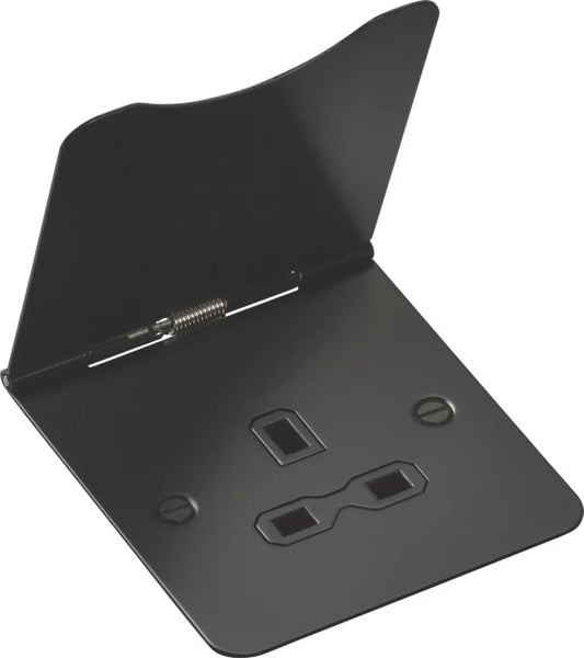 KNIGHTSBRIDGE FPR7UMB 13A 1-GANG UNSWITCHED FLOOR SOCKET MATT BLACK WITH BLACK INSERTS - MonkeyTools