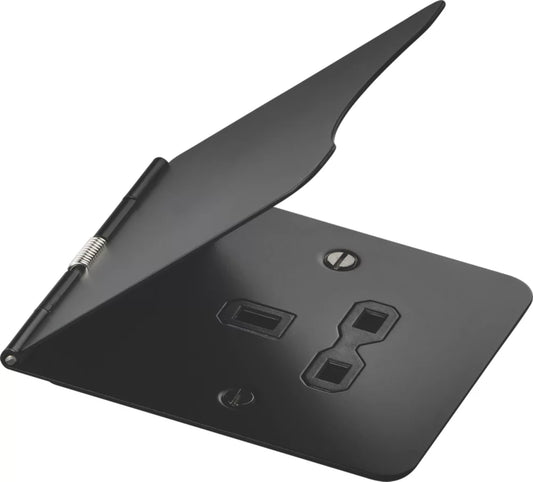 KNIGHTSBRIDGE FPR7UMB 13A 1-GANG UNSWITCHED FLOOR SOCKET MATT BLACK WITH BLACK INSERTS - MonkeyTools