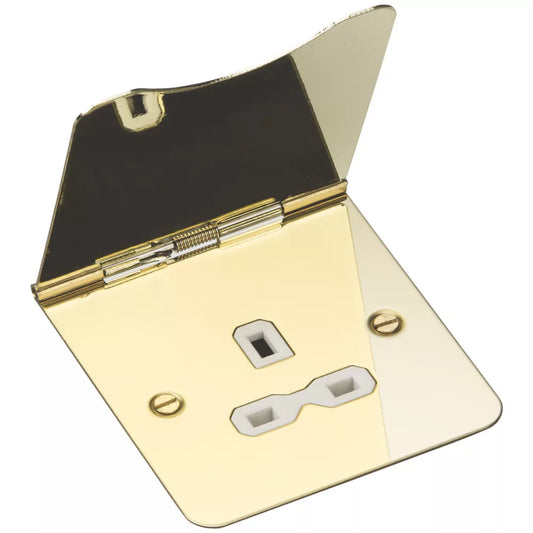 KNIGHTSBRIDGE FPR7UPBW 13A 1-GANG UNSWITCHED FLOOR SOCKET POLISHED BRASS WITH WHITE INSERTS - MonkeyTools