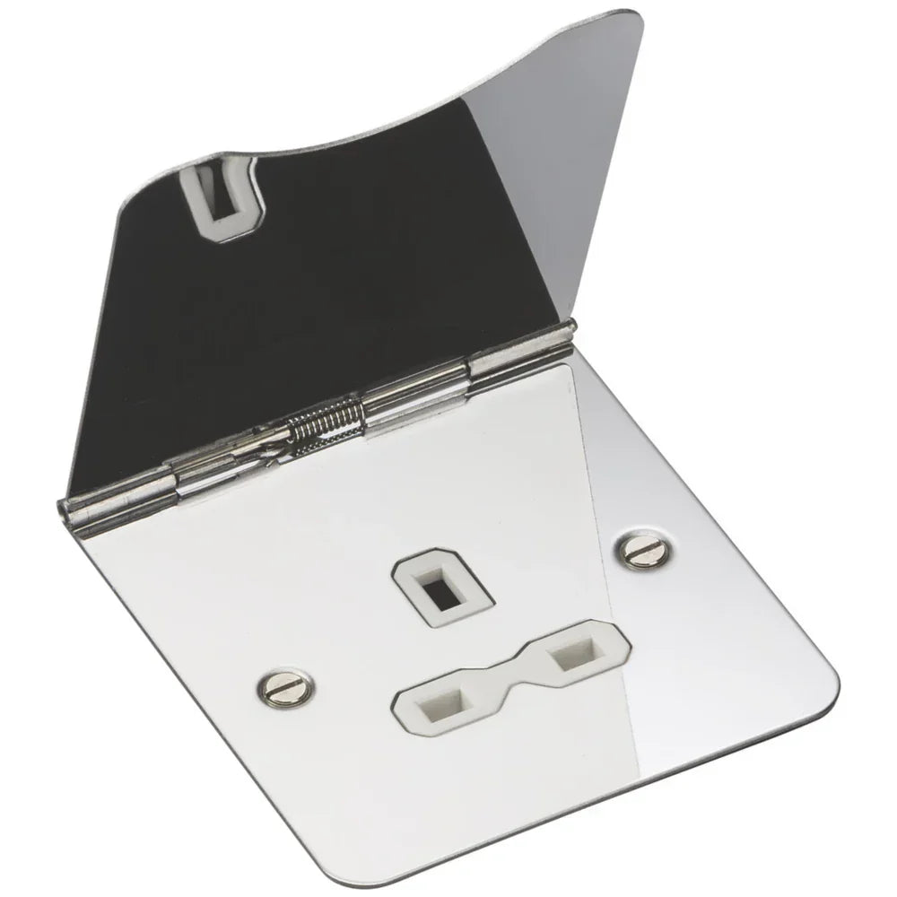KNIGHTSBRIDGE FPR7UPCW 13A 1-GANG UNSWITCHED FLOOR SOCKET POLISHED CHROME WITH WHITE INSERTS - MonkeyTools