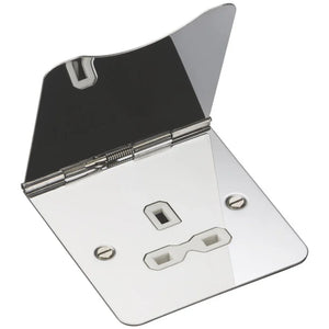 KNIGHTSBRIDGE FPR7UPCW 13A 1-GANG UNSWITCHED FLOOR SOCKET POLISHED CHROME WITH WHITE INSERTS - MonkeyTools