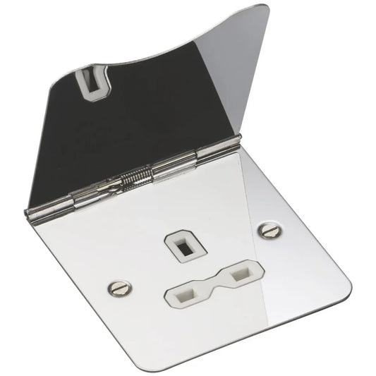 KNIGHTSBRIDGE FPR7UPCW 13A 1-GANG UNSWITCHED FLOOR SOCKET POLISHED CHROME WITH WHITE INSERTS - MonkeyTools