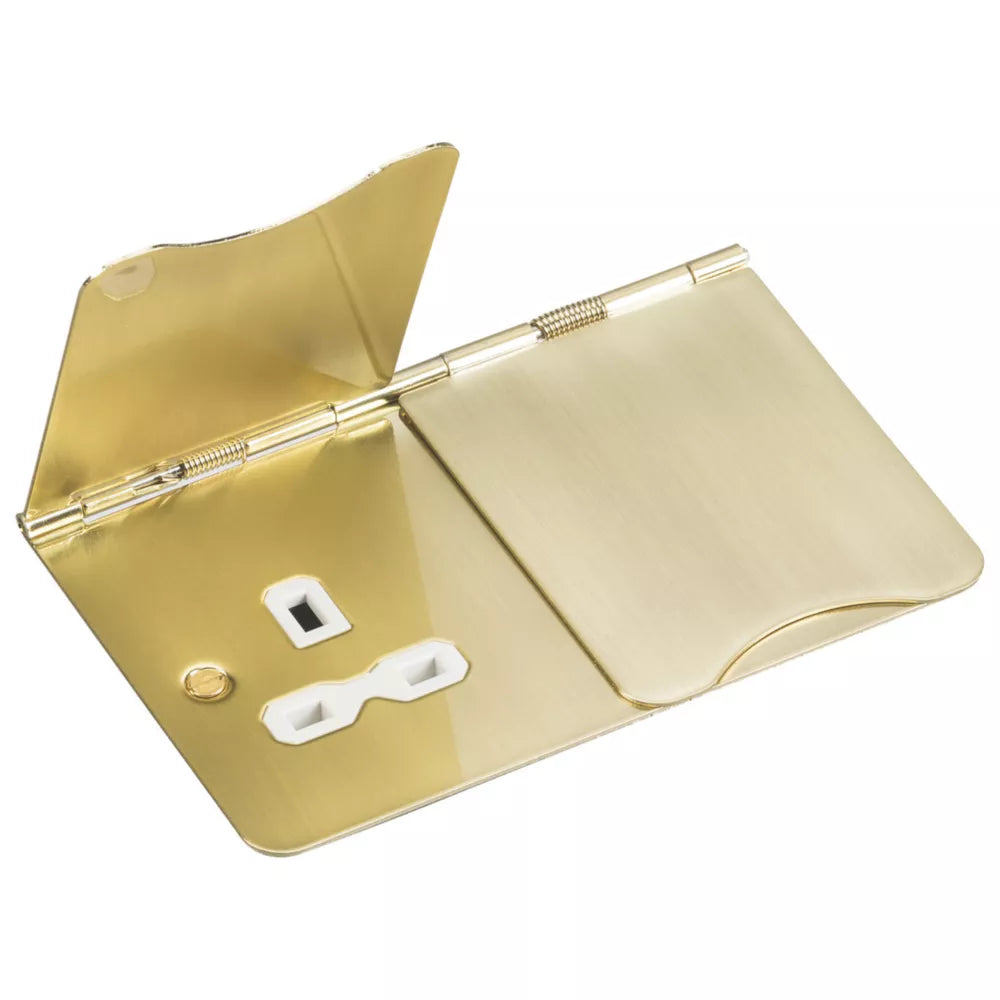 KNIGHTSBRIDGE FPR9UBBW 13A 2-GANG UNSWITCHED FLOOR SOCKET BRUSHED BRASS WITH WHITE INSERTS - MonkeyTools