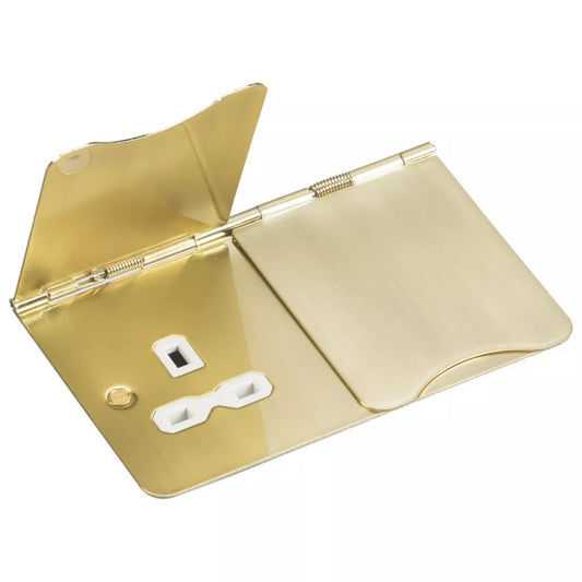 KNIGHTSBRIDGE FPR9UBBW 13A 2-GANG UNSWITCHED FLOOR SOCKET BRUSHED BRASS WITH WHITE INSERTS - MonkeyTools