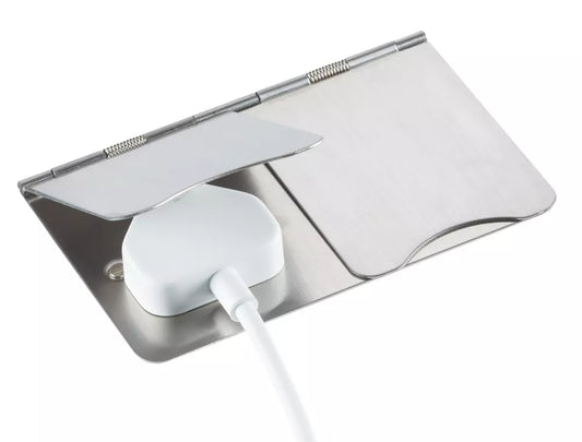 KNIGHTSBRIDGE FPR9UBCW 13A 2-GANG UNSWITCHED FLOOR SOCKET BRUSHED CHROME WITH WHITE INSERTS - MonkeyTools