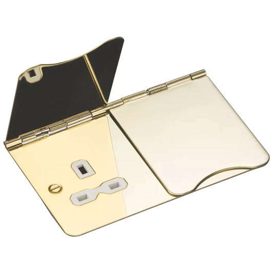 KNIGHTSBRIDGE FPR9UPBW 13A 2-GANG UNSWITCHED FLOOR SOCKET POLISHED BRASS WITH WHITE INSERTS - MonkeyTools