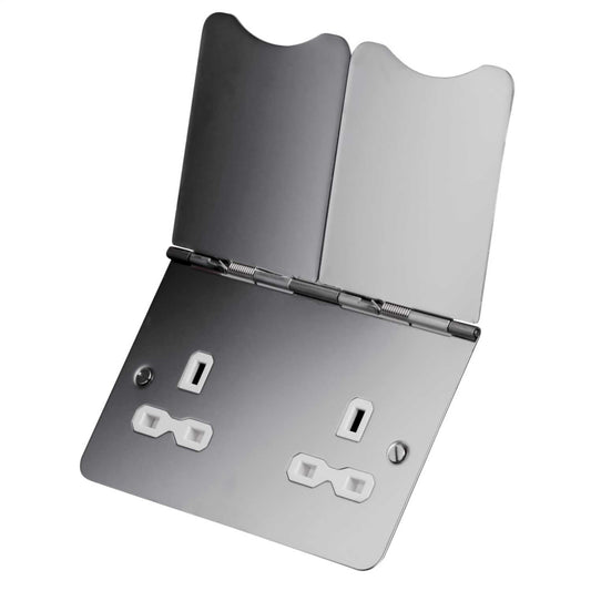 KNIGHTSBRIDGE FPR9UPCW 13A 2-GANG UNSWITCHED FLOOR SOCKET POLISHED CHROME WITH WHITE INSERTS - MonkeyTools