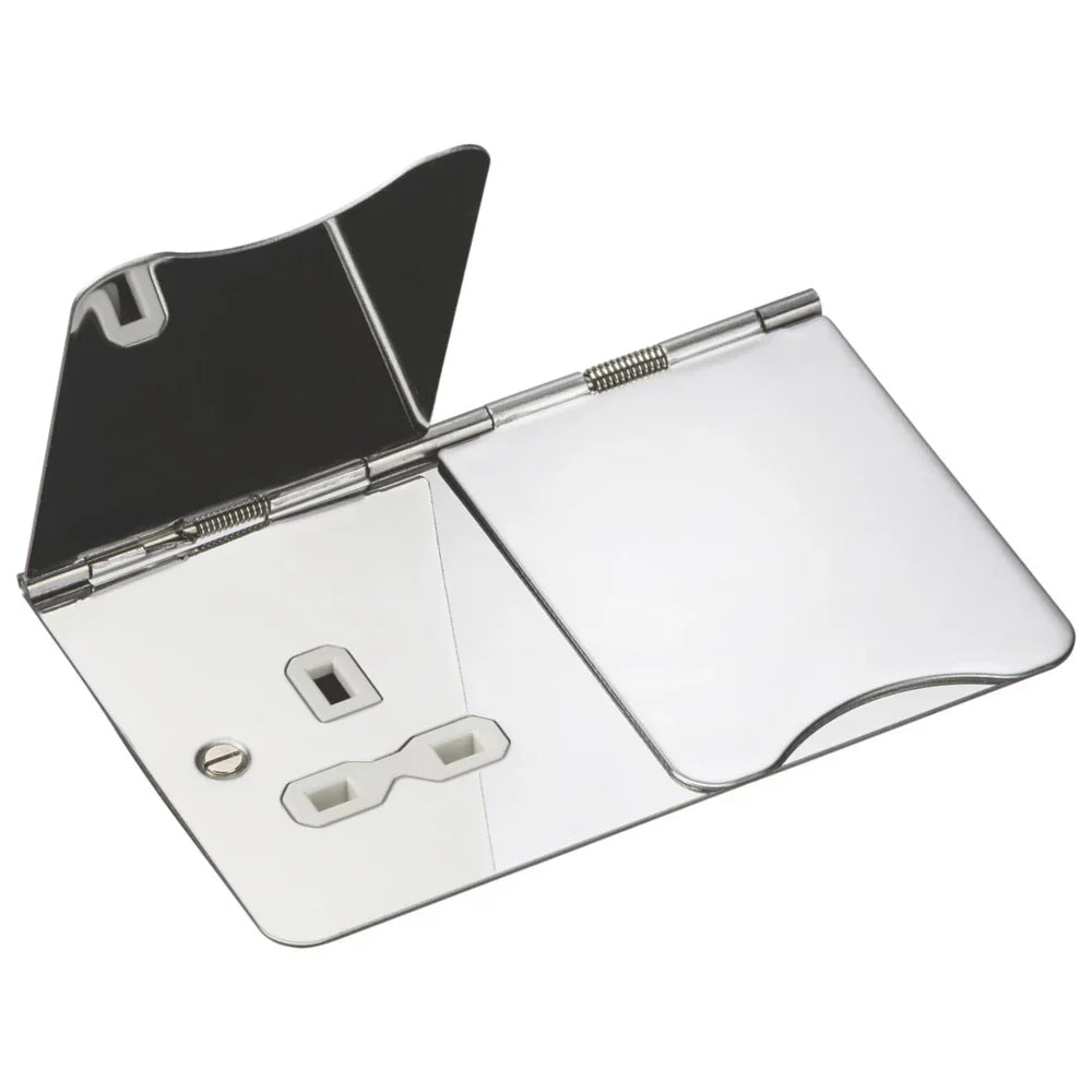 KNIGHTSBRIDGE FPR9UPCW 13A 2-GANG UNSWITCHED FLOOR SOCKET POLISHED CHROME WITH WHITE INSERTS - MonkeyTools