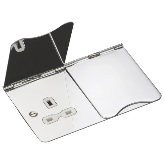 KNIGHTSBRIDGE FPR9UPCW 13A 2-GANG UNSWITCHED FLOOR SOCKET POLISHED CHROME WITH WHITE INSERTS - MonkeyTools