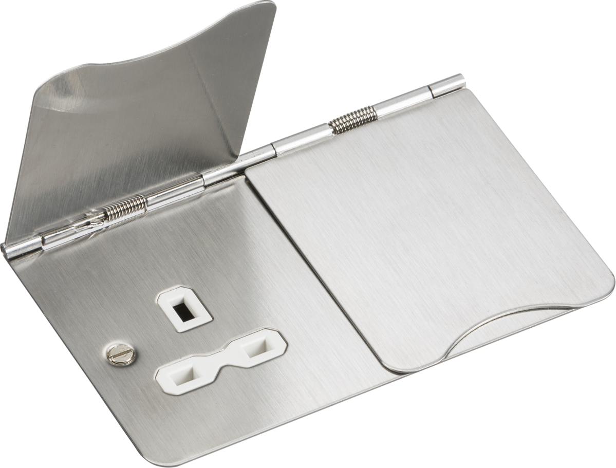 KNIGHTSBRIDGE FPR9UPCW 13A 2-GANG UNSWITCHED FLOOR SOCKET POLISHED CHROME WITH WHITE INSERTS - MonkeyTools
