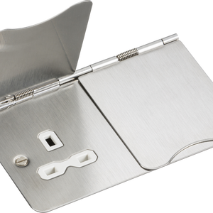 KNIGHTSBRIDGE FPR9UPCW 13A 2-GANG UNSWITCHED FLOOR SOCKET POLISHED CHROME WITH WHITE INSERTS - MonkeyTools
