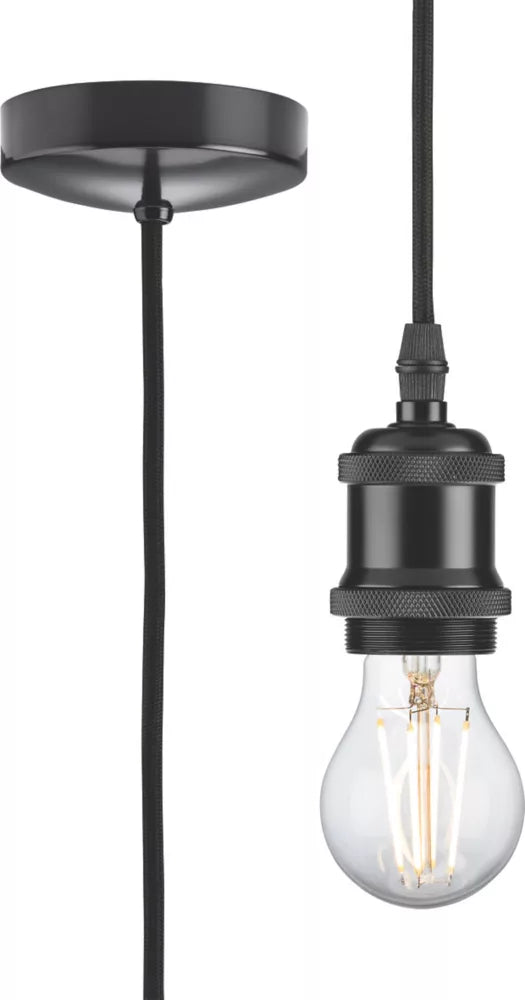 KNIGHTSBRIDGE VINTAGE 1.8M PENDANT SET LIGHT FITTING ES MATT BLACK 3 1/2" - MonkeyTools