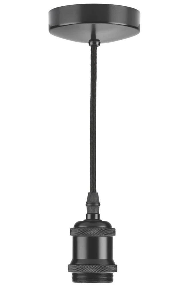 KNIGHTSBRIDGE VINTAGE 1.8M PENDANT SET LIGHT FITTING ES MATT BLACK 3 1/2" - MonkeyTools