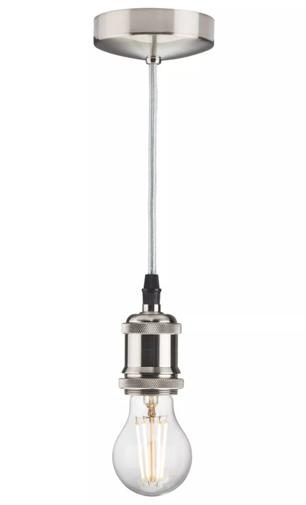 KNIGHTSBRIDGE VINTAGE 6" PENDANT SET LIGHT FITTING ES BRUSHED CHROME 3 1/2" - MonkeyTools