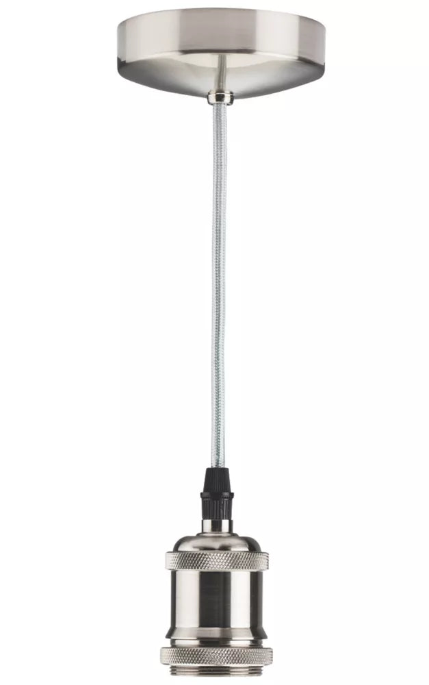 KNIGHTSBRIDGE VINTAGE 6" PENDANT SET LIGHT FITTING ES BRUSHED CHROME 3 1/2" - MonkeyTools