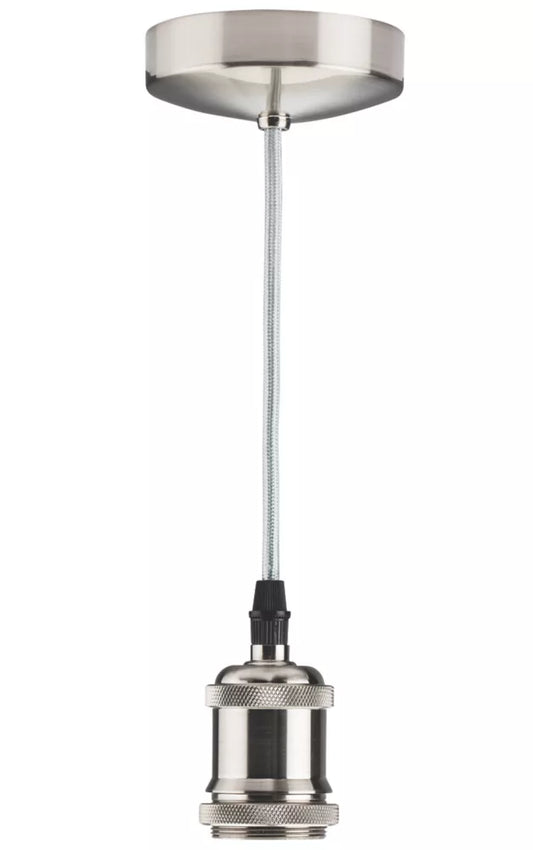 KNIGHTSBRIDGE VINTAGE 6" PENDANT SET LIGHT FITTING ES BRUSHED CHROME 3 1/2" - MonkeyTools