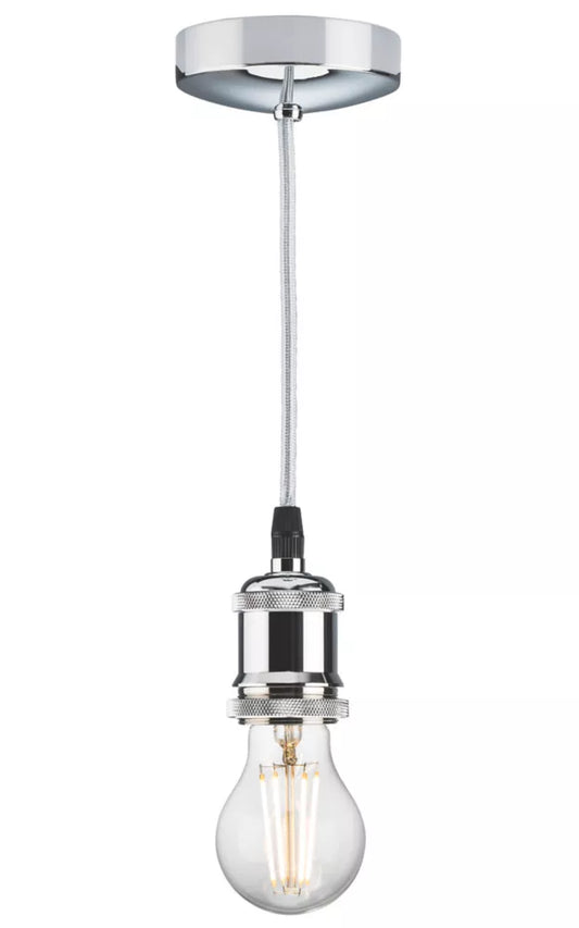 KNIGHTSBRIDGE VINTAGE 6" PENDANT SET LIGHT FITTING ES POLISHED CHROME 3 1/2" - MonkeyTools