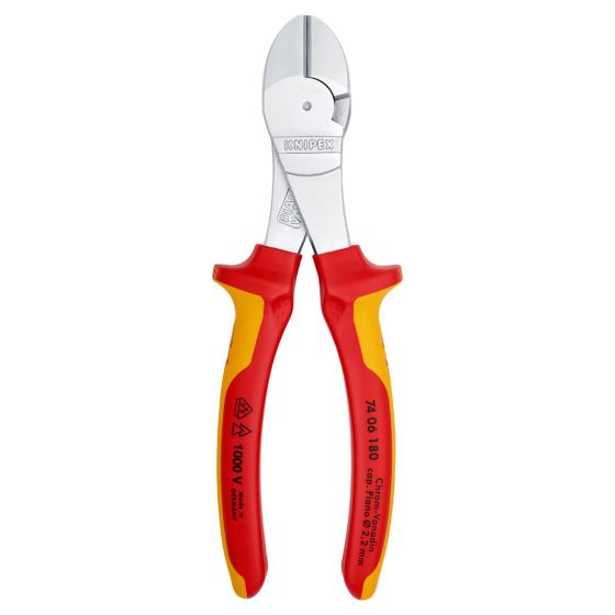 KNIPEX 74 06 180 INSULATED VDE HIGH LEVERAGE DIAGONAL CUTTERS 180MM - MonkeyTools
