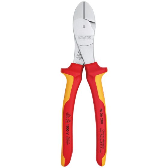 KNIPEX 74 06 200 INSULATED VDE HIGH LEVERAGE DIAGONAL CUTTERS 200MM - MonkeyTools