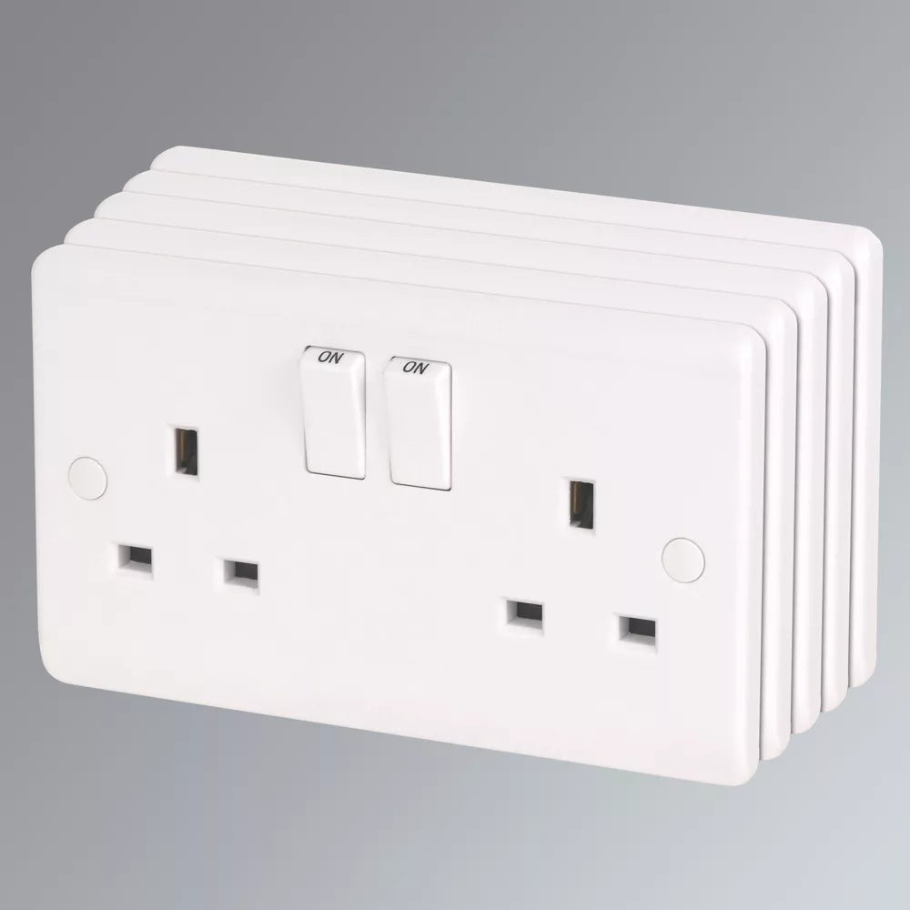 LAP 13A 2-GANG DP SWITCHED PLUG SOCKET WHITE 5 PACK - MonkeyTools