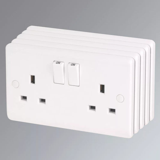 LAP 13A 2-GANG DP SWITCHED PLUG SOCKET WHITE 5 PACK - MonkeyTools