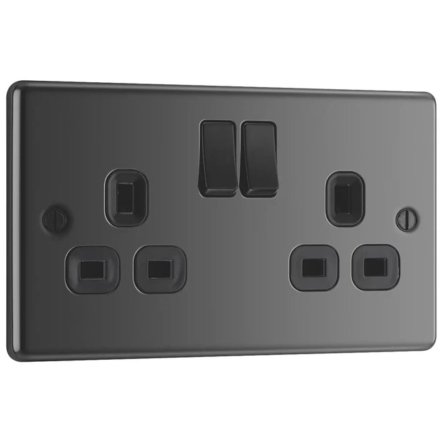 LAP 13A 2-GANG SP SWITCHED PLUG SOCKET BLACK NICKEL WITH BLACK INSERTS 5 PACK - MonkeyTools