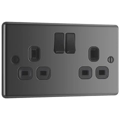 LAP 13A 2-GANG SP SWITCHED PLUG SOCKET BLACK NICKEL WITH BLACK INSERTS 5 PACK