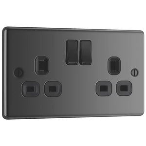 LAP 13A 2-GANG SP SWITCHED PLUG SOCKET BLACK NICKEL WITH BLACK INSERTS 5 PACK - MonkeyTools