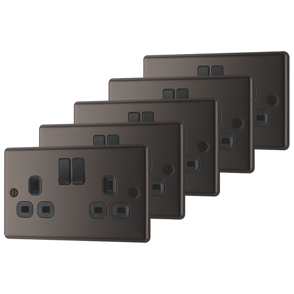 LAP 13A 2-GANG SP SWITCHED PLUG SOCKET BLACK NICKEL WITH BLACK INSERTS 5 PACK - MonkeyTools