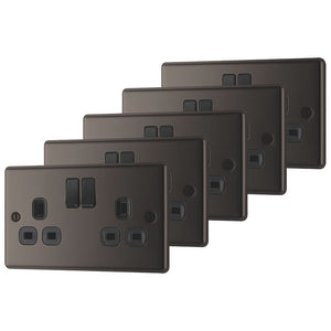 LAP 13A 2-GANG SP SWITCHED PLUG SOCKET BLACK NICKEL WITH BLACK INSERTS 5 PACK - MonkeyTools