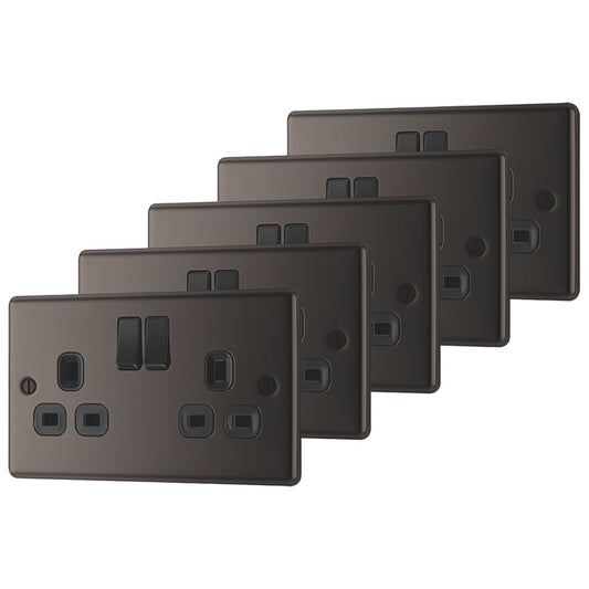 LAP 13A 2-GANG SP SWITCHED PLUG SOCKET BLACK NICKEL WITH BLACK INSERTS 5 PACK - MonkeyTools