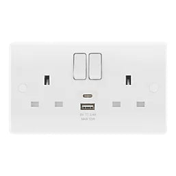 LAP 13A 2-GANG SP SWITCHED SOCKET + 2.4A 12W 2-OUTLET TYPE A & C USB CHARGER WHITE WITH WHITE INSERTS - MonkeyTools