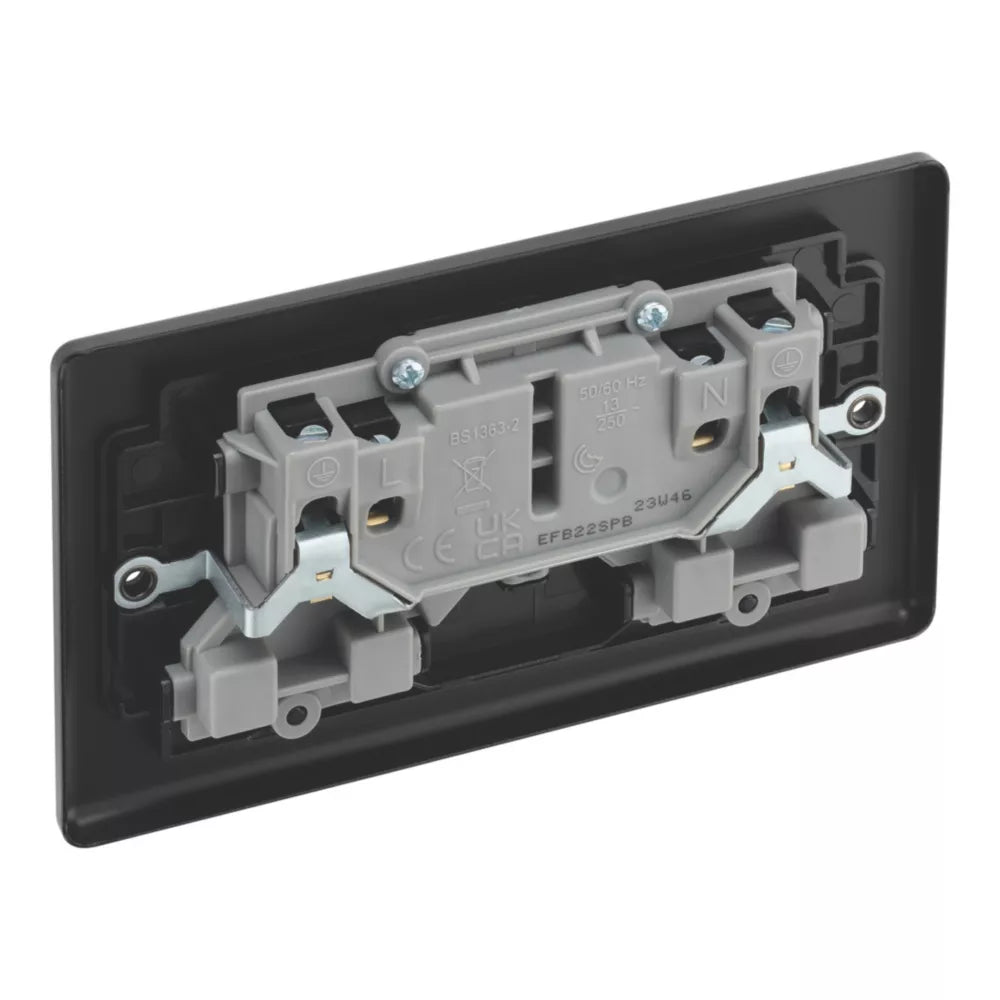 LAP 13A 2-GANG SP SWITCHED SOCKET MATT BLACK WITH BLACK INSERTS 5 PACK - MonkeyTools