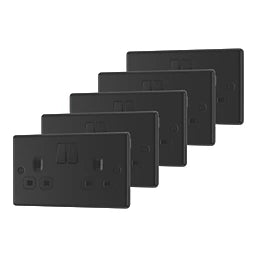LAP 13A 2-GANG SP SWITCHED SOCKET MATT BLACK WITH BLACK INSERTS 5 PACK - MonkeyTools