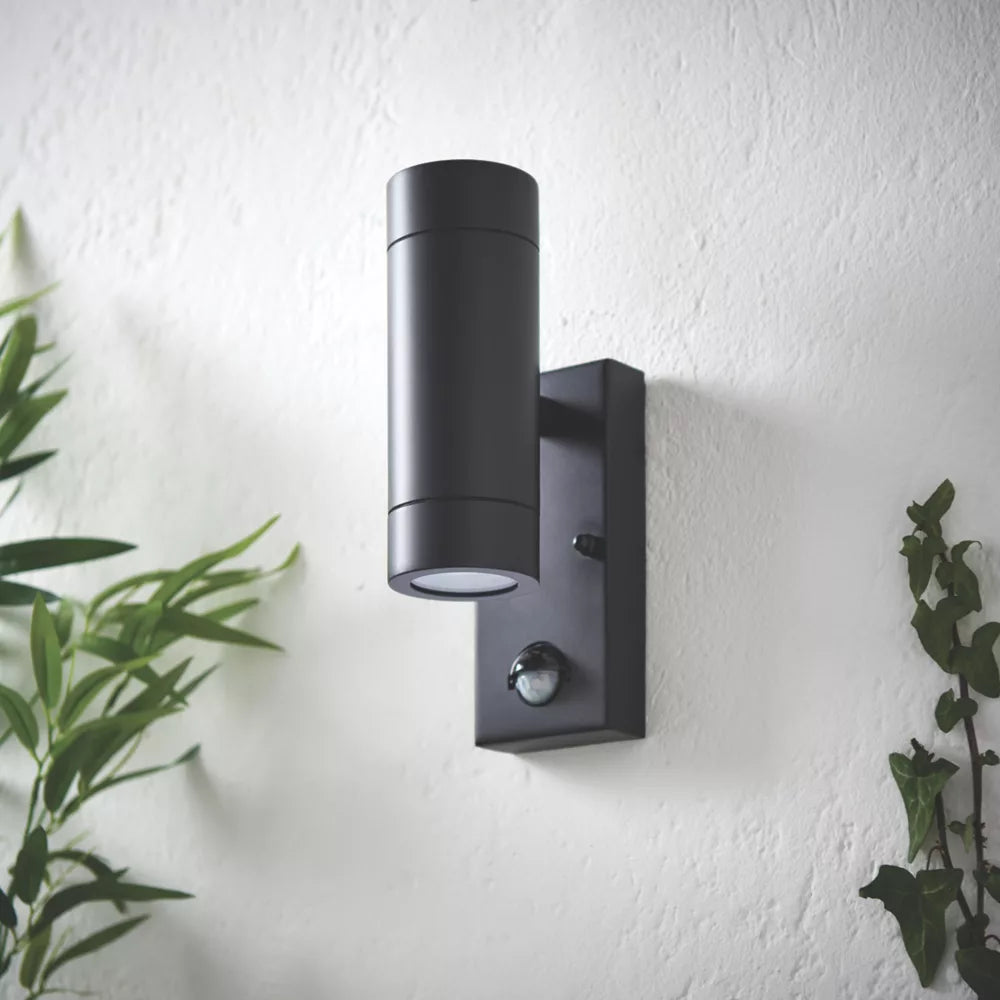 LAP BRONX OUTDOOR UP & DOWN WALL LIGHT WITH PIR SENSOR BLACK - MonkeyTools